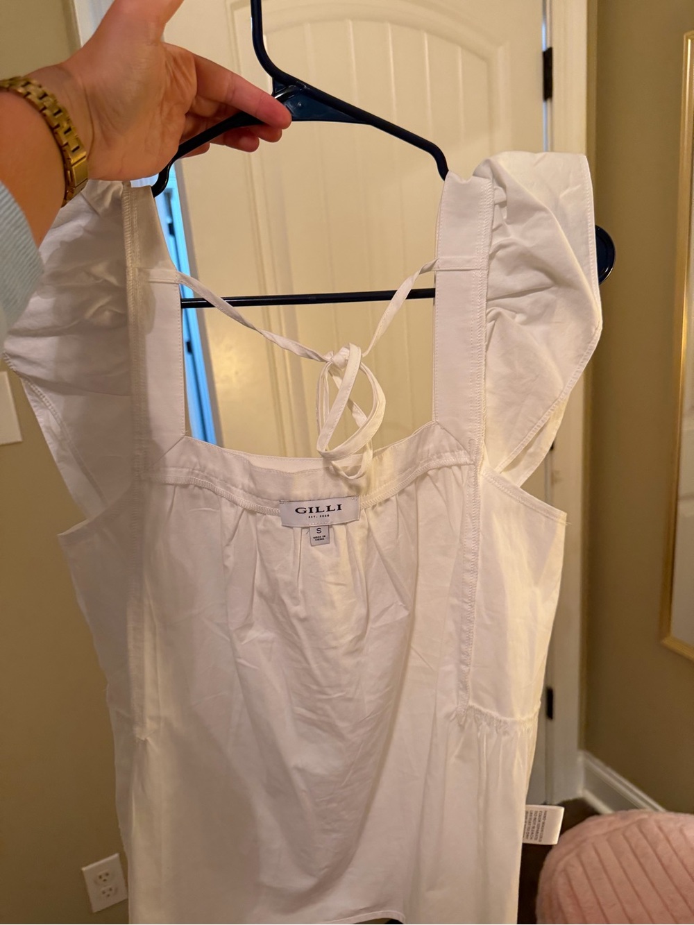 Gilli White Ruffled Strap Cotton Tank Top